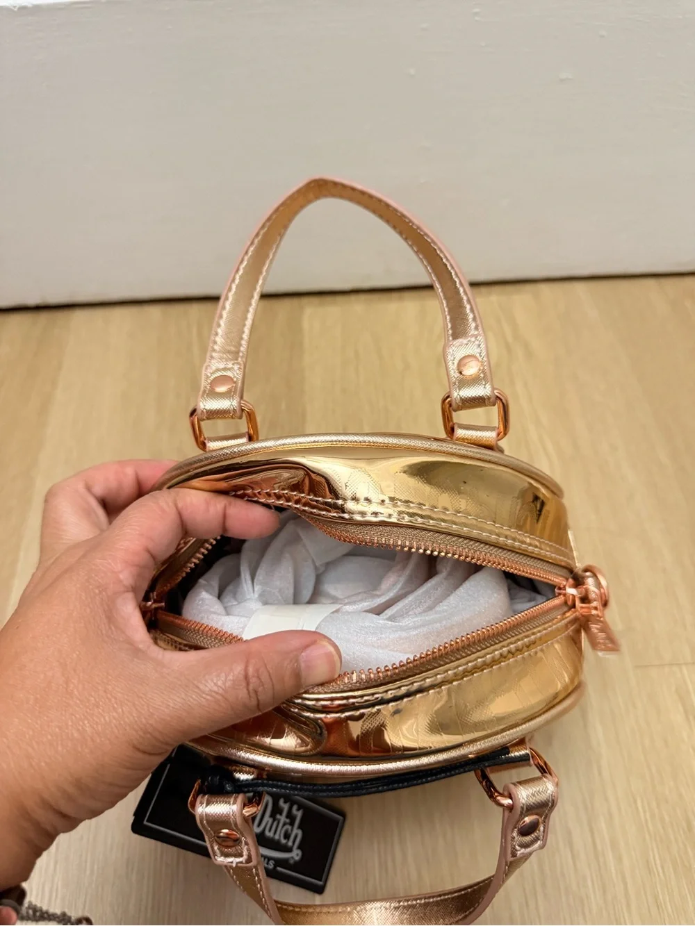Von Dutch Metallic Rose Gold Mini Dome Satchel